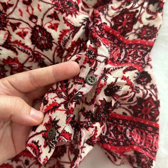 Revolve Gypsy Global Village Floral Lace Up Top Blouse in Red Ivory Sz XS - Picture 8 of 10